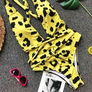 Yellow Leopard One-piece Animal Print Swimsuit